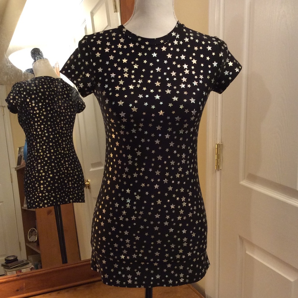 Tight but stretchy starry minidress or top! Dance!